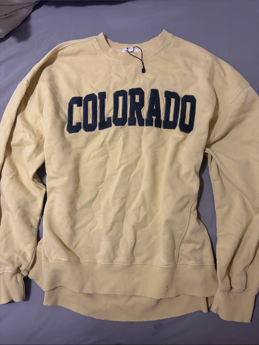 Garage Yellow Crewneck Sweatshirt with Navy 'COLORADO' Lettering